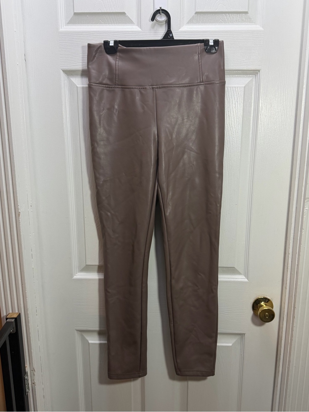 Badgley Mischka Faux Leather High-Waist Leggings - Taupe
